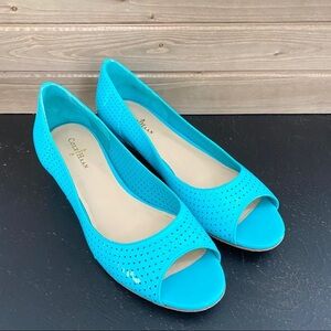 Cole Haan Astoria Peep Toe Flats Turquoise Sz 8